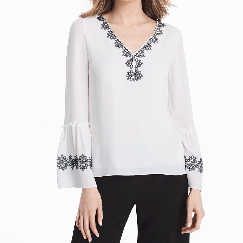 White House Black Market Medallion Embroidered Blouse Size 10 NWOT